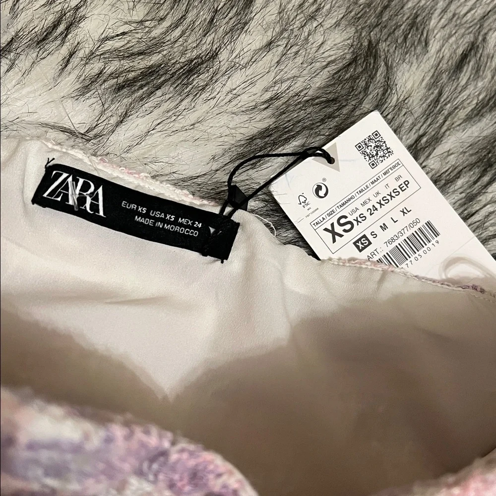 NWT ZARA Strapless Tweed Underwire Bustier Corset Top Lavender White Pink XS